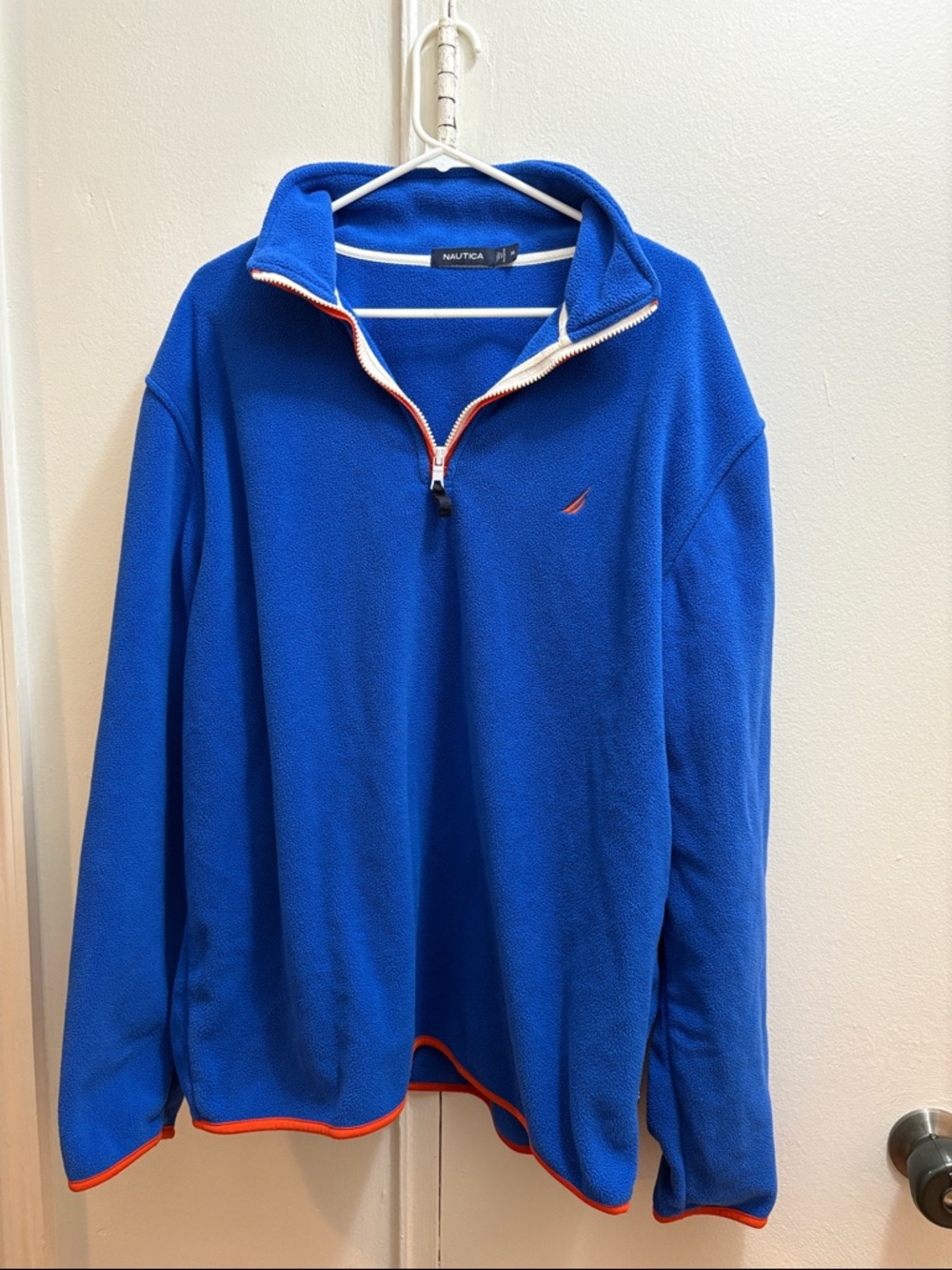 Nautica Men's Bright Blue Half-Zip Fleece with Orange Trim XL